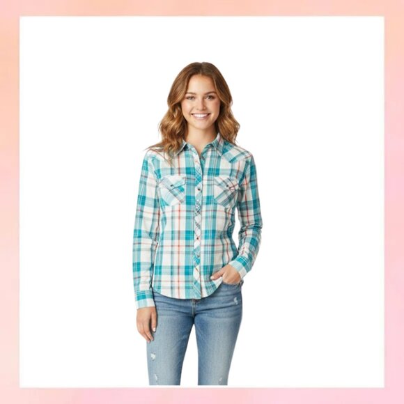 Ariat Large Blue Plaid Pearl Snap Western Shirt - Picture 1 of 6